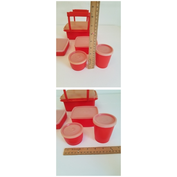 Vintage Tupperware Set 5 Containers 5 Lids Pack n Carry Red Lunch Box - Picture 9 of 14